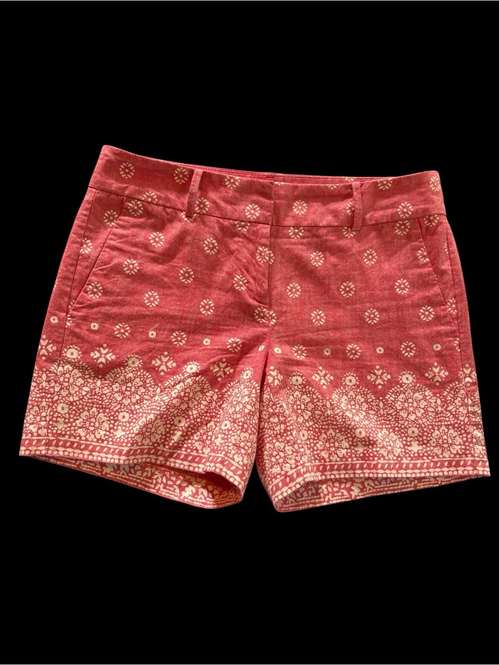 Ann Taylor Factory Coral-Red Printed Border Bermuda Shorts
